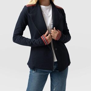 Saint + Sofia Navy Cotton Biker Moto Jacket Pink White Blue Trim 14